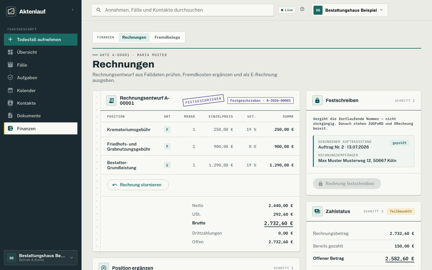 Teilzahlung mit offenem Restbetrag